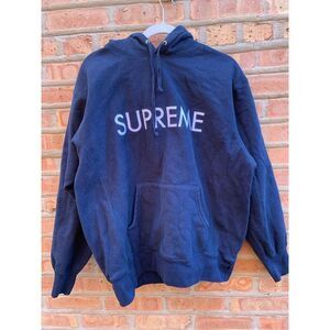Supreme Navy Spell Out Hooded Sweatshirt Medium Hoodie Pullover
